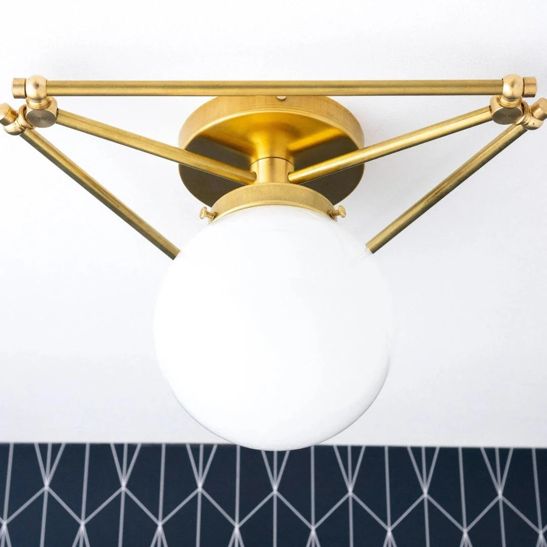 Flush Mount Ceiling Light | Pearl Geometric Dimmable Brass & Glass | 14 In