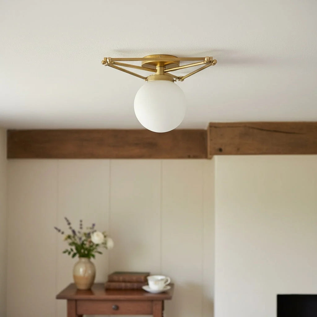 Flush Mount Ceiling Light | Pearl Geometric Dimmable Brass & Glass | 14 In