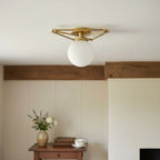 Flush Mount Ceiling Light | Pearl Geometric Dimmable Brass & Glass | 14 In