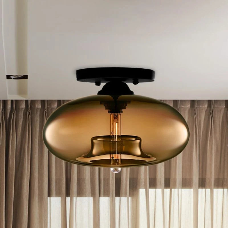 Flush Mount Ceiling Light | Smoked Glass & Metal