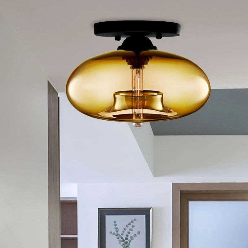 Flush Mount Ceiling Light | Smoked Glass & Metal