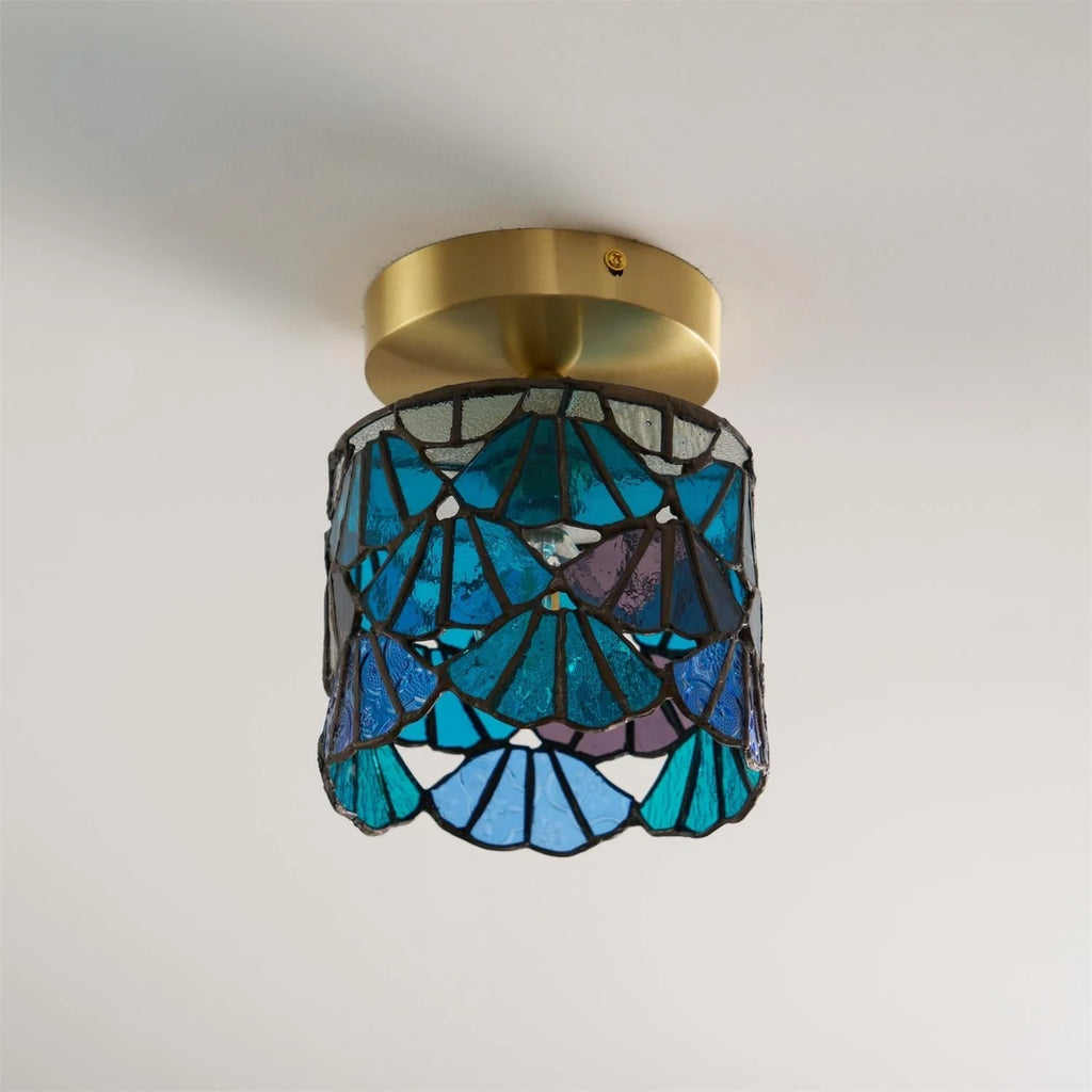 Flush Mount Ceiling Light | Stained Glass Shade & Metal Frame