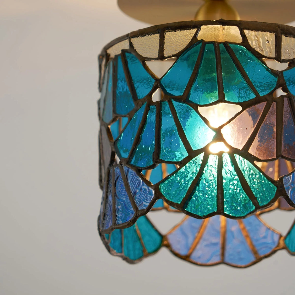 Flush Mount Ceiling Light | Stained Glass Shade & Metal Frame