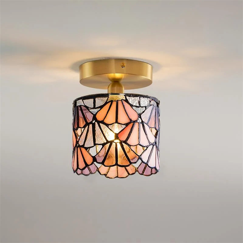 Flush Mount Ceiling Light | Stained Glass Shade & Metal Frame