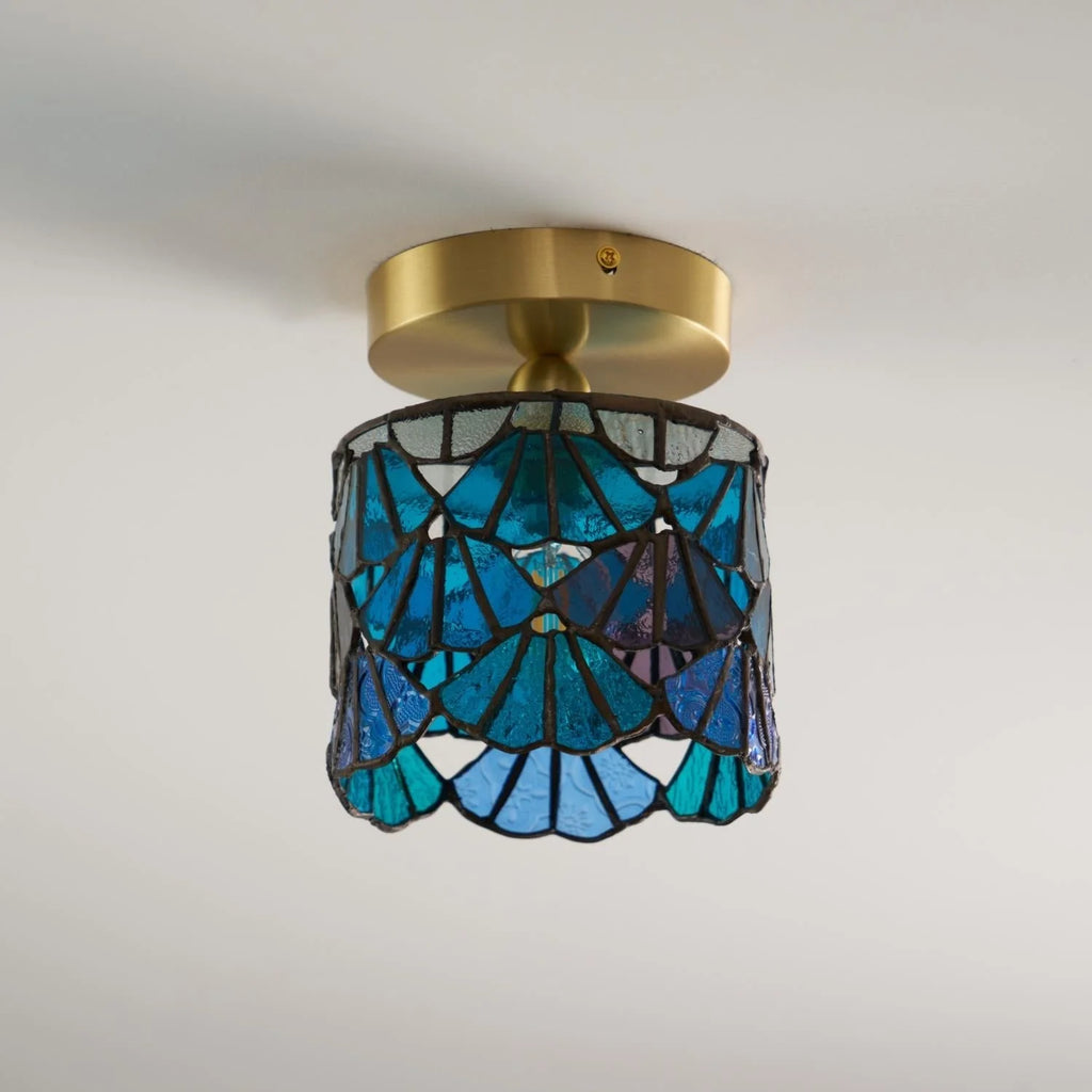 Flush Mount Ceiling Light | Stained Glass Shade & Metal Frame