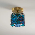 Flush Mount Ceiling Light | Stained Glass Shade & Metal Frame