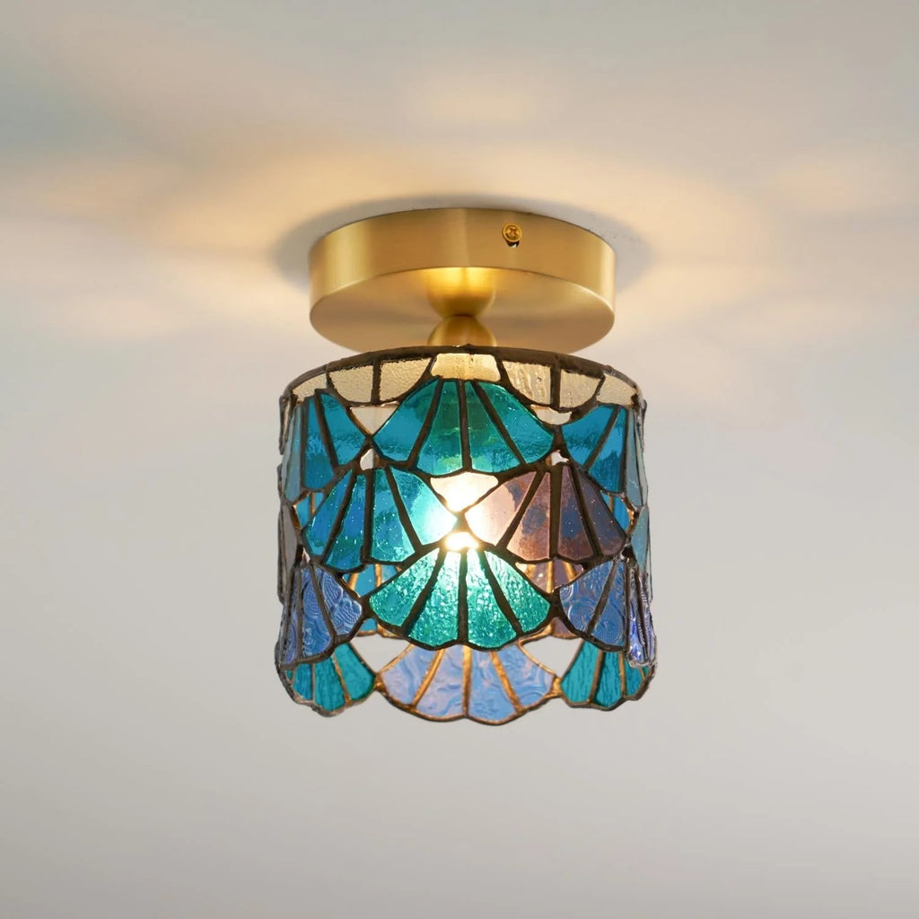 Flush Mount Ceiling Light | Stained Glass Shade & Metal Frame