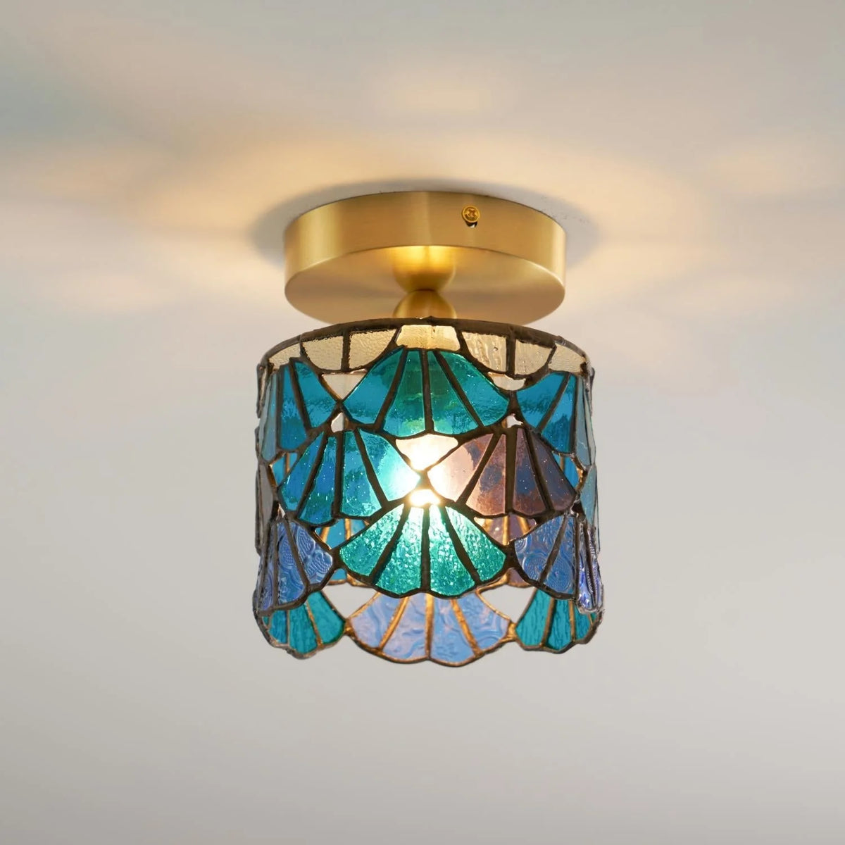 Flush Mount Ceiling Light | Stained Glass Shade & Metal Frame