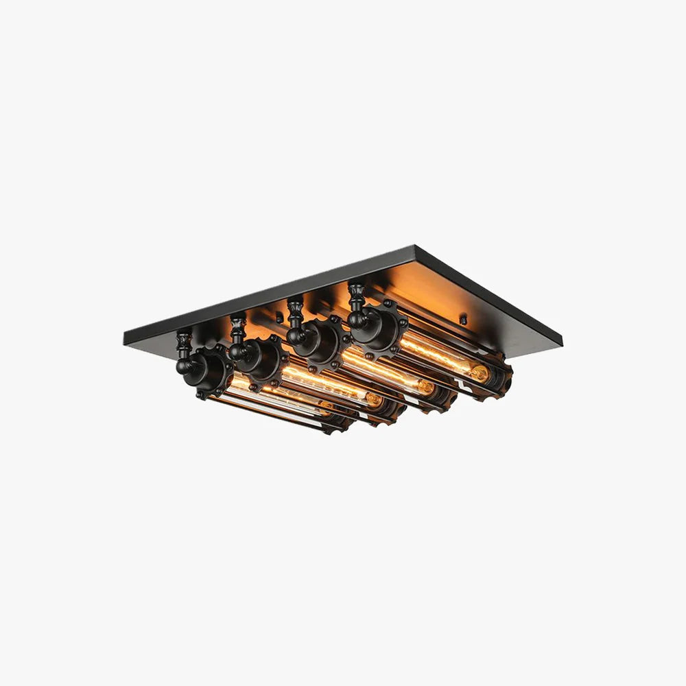 Flush Mount Ceiling Light | Vintage Metal Black Finish | 4-Light