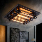 Flush Mount Ceiling Light | Vintage Metal Black Finish | 4-Light