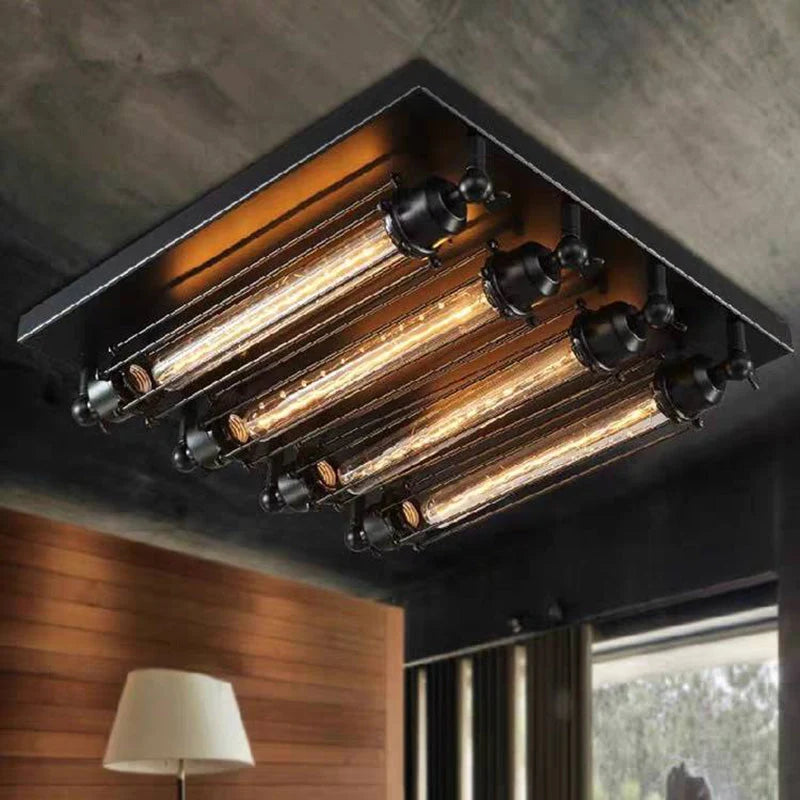 Flush Mount Ceiling Light | Vintage Metal Black Finish | 4-Light