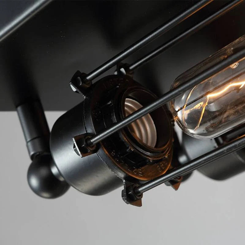 Flush Mount Ceiling Light | Vintage Metal Black Finish | 4-Light