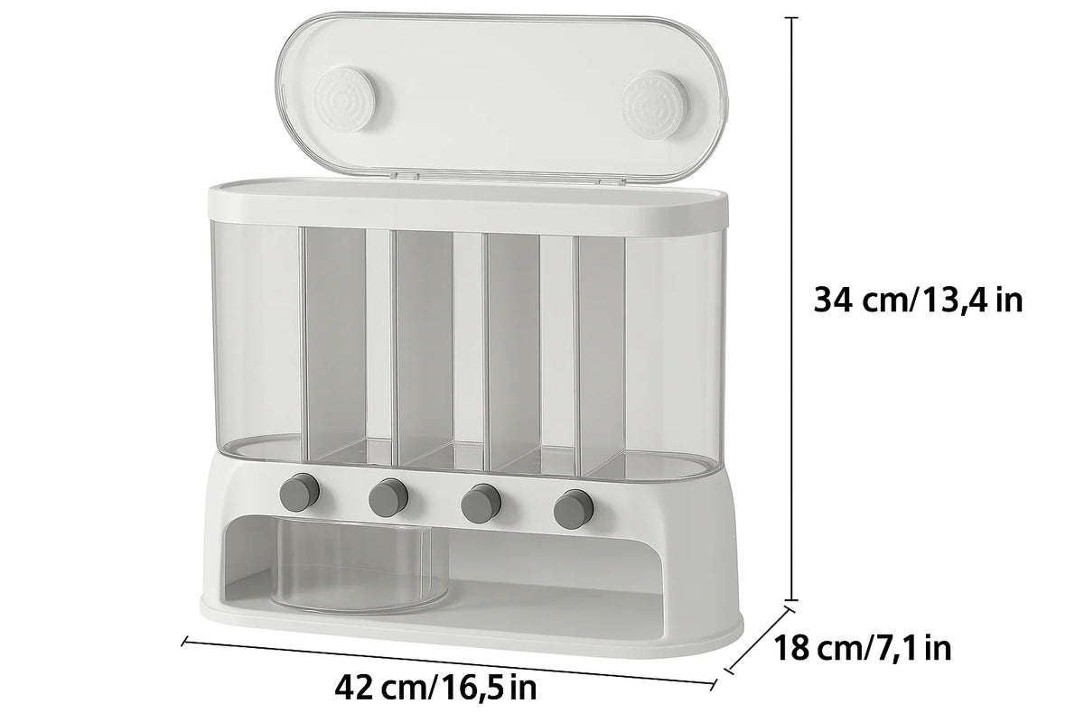 Food Storage Container | 5-Compartment Airtight | Push-Button Dispenser