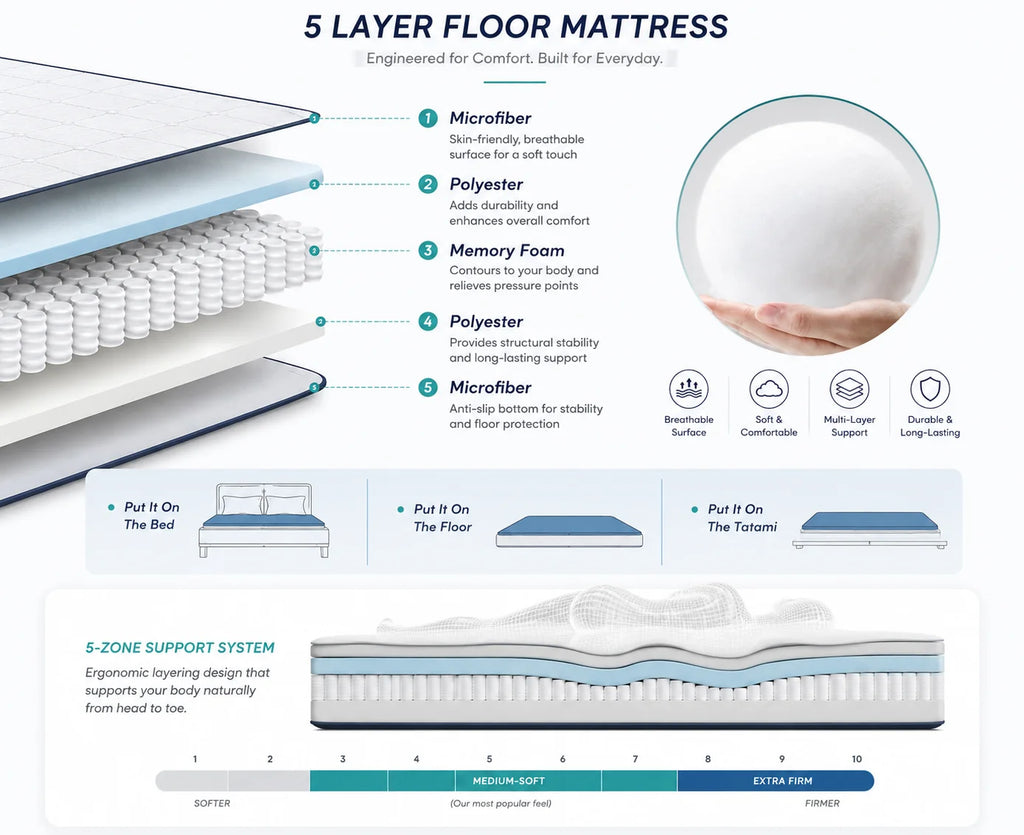Futon Mattress | 4-Inch Quilted & Washable Polyester | Foldable