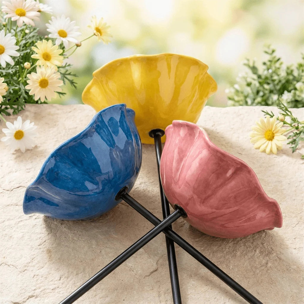Garden Bird Bath Stand | Colorful Flower-Shaped Ceramic