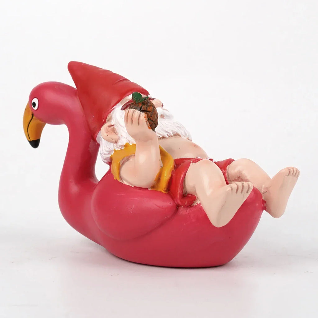 Garden Gnome Figurine | Tropical Flamingo & Pineapple | Weather-Resistant Resin