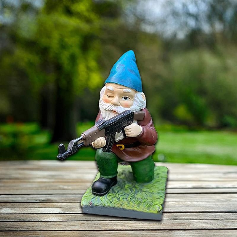 Garden Gnome Statue | Camouflage Military Design & UV-Resistant Resin