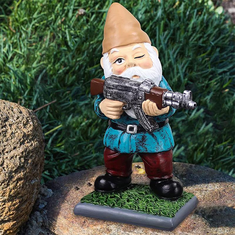 Garden Gnome Statue | Camouflage Military Design & UV-Resistant Resin