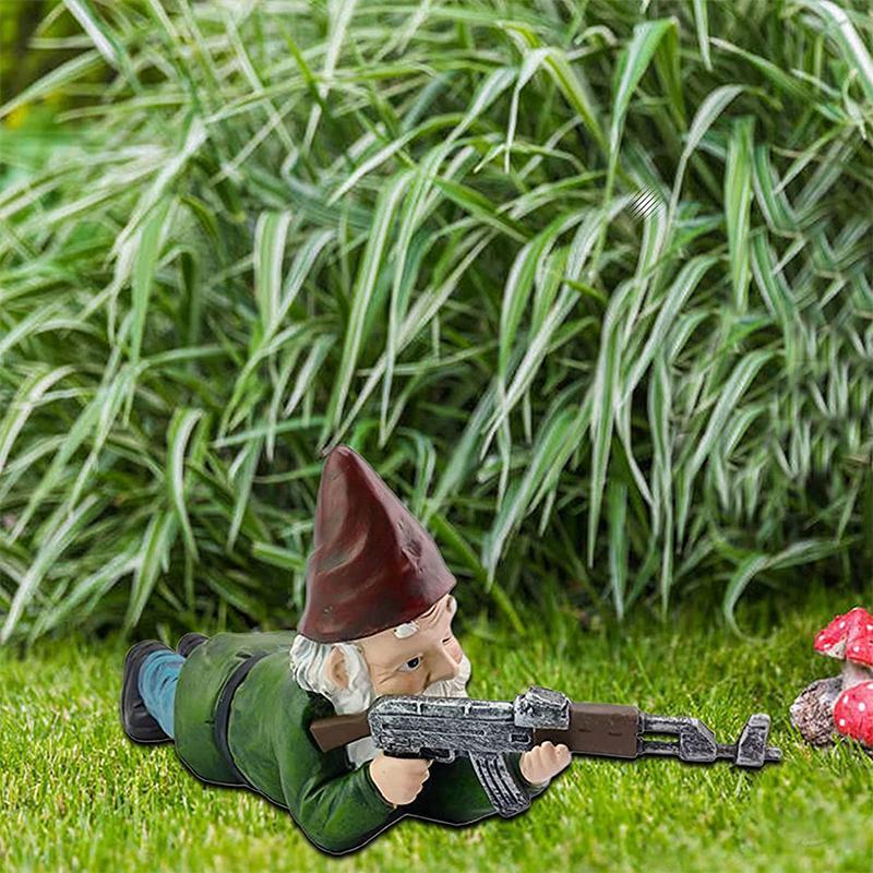 Garden Gnome Statue | Camouflage Military Design & UV-Resistant Resin