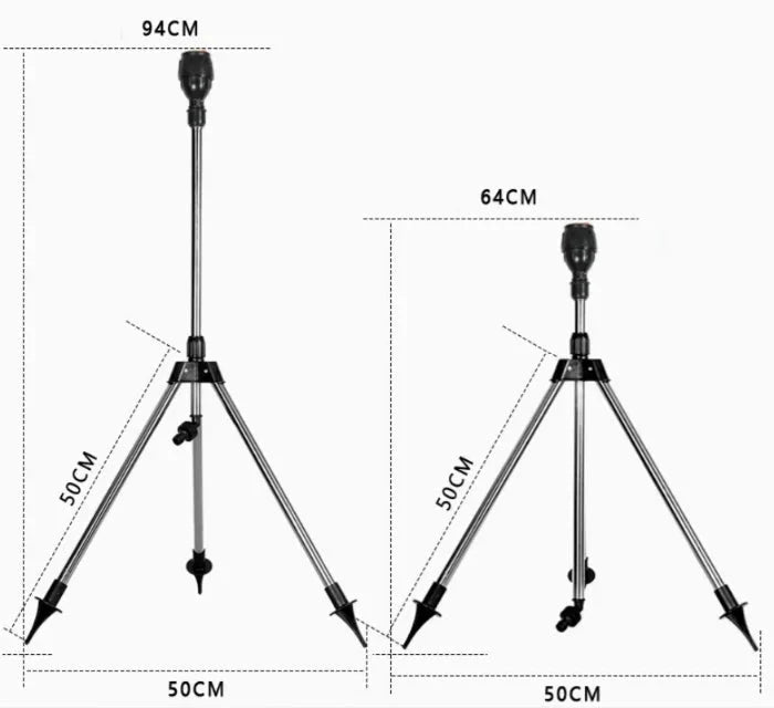 Garden Sprinkler | Stainless Steel Tripod & 360° Rotating Head | Adjustable 6–12 m