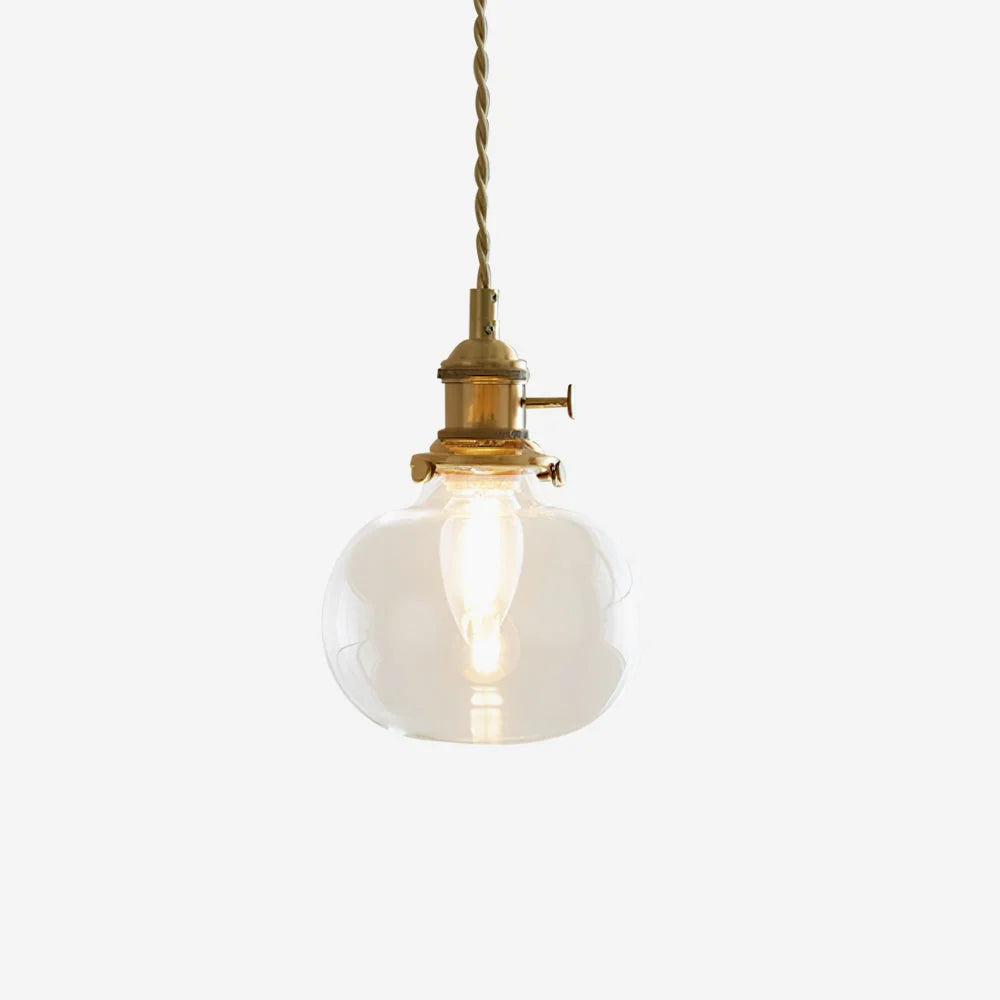 Glass Pendant Light | Clear Glass Shade & Brass Finish | Adjustable 150cm Wire