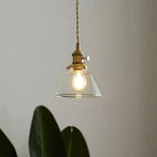 Glass Pendant Light | Clear Glass Shade & Brass Finish | Adjustable 150cm Wire