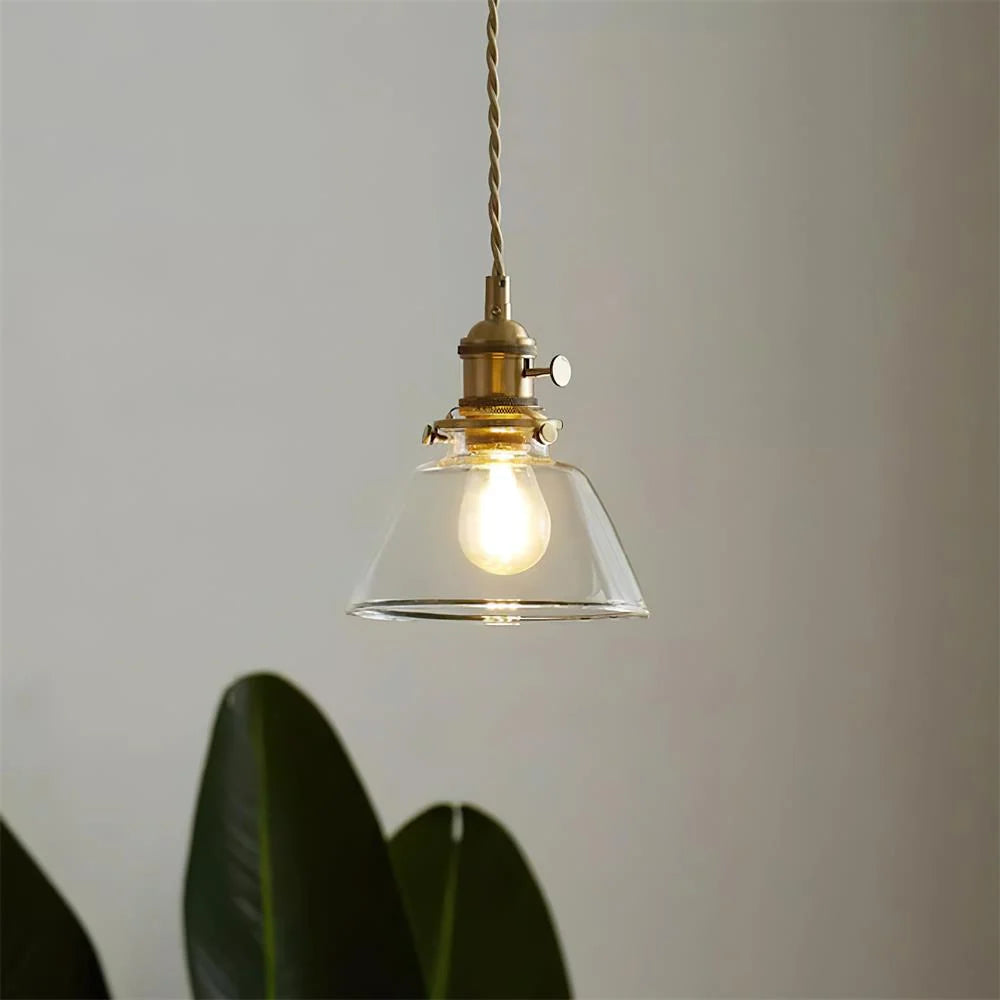 Glass Pendant Light | Clear Glass Shade & Brass Finish | Adjustable 150cm Wire