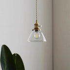 Glass Pendant Light | Clear Glass Shade & Brass Finish | Adjustable 150cm Wire
