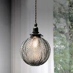 Glass Pendant Light | Etched Leaf Pattern | Vintage Globe Design