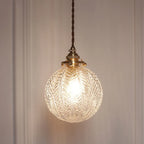Glass Pendant Light | Etched Leaf Pattern | Vintage Globe Design