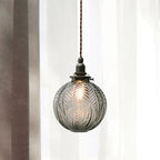 Glass Pendant Light | Etched Leaf Pattern | Vintage Globe Design
