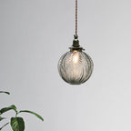 Glass Pendant Light | Etched Leaf Pattern | Vintage Globe Design