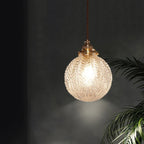 Glass Pendant Light | Etched Leaf Pattern | Vintage Globe Design