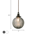 Glass Pendant Light | Etched Leaf Pattern | Vintage Globe Design