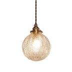 Glass Pendant Light | Etched Leaf Pattern | Vintage Globe Design
