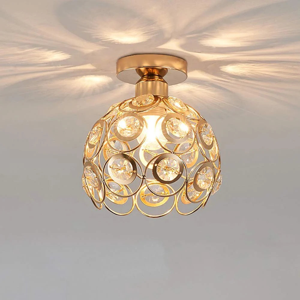 Globe Ceiling Lamp | Gold Finish & Crystal Accents | E27 Socket