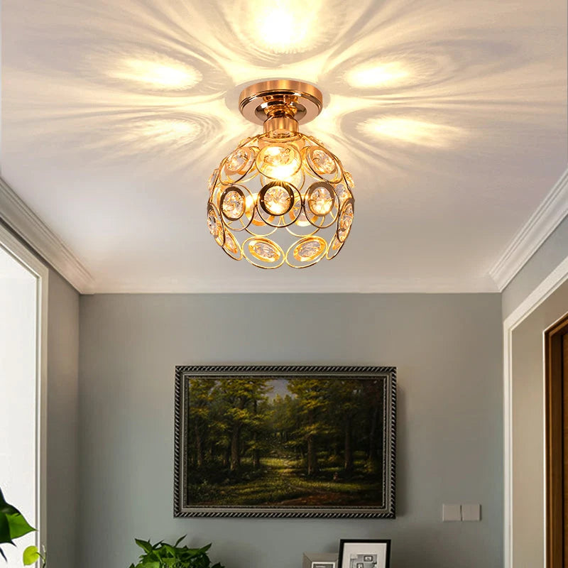 Globe Ceiling Lamp | Gold Finish & Crystal Accents | E27 Socket