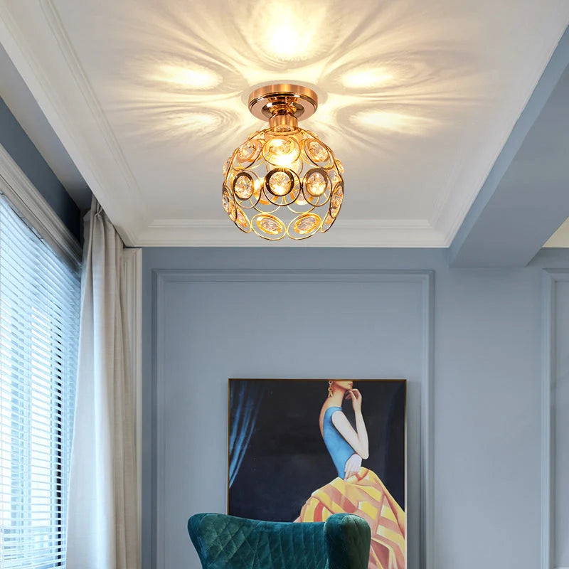 Globe Ceiling Lamp | Gold Finish & Crystal Accents | E27 Socket