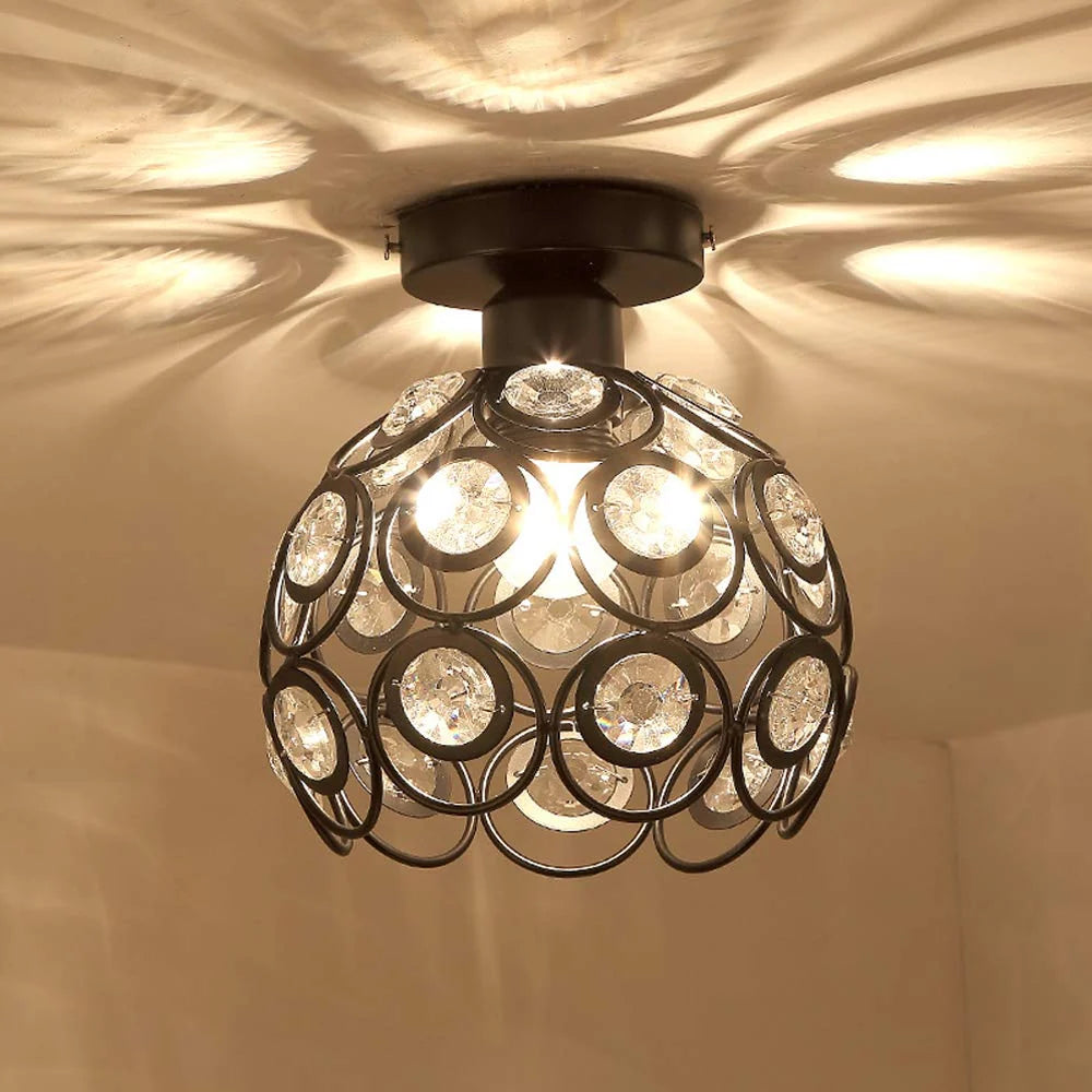 Globe Ceiling Lamp | Gold Finish & Crystal Accents | E27 Socket