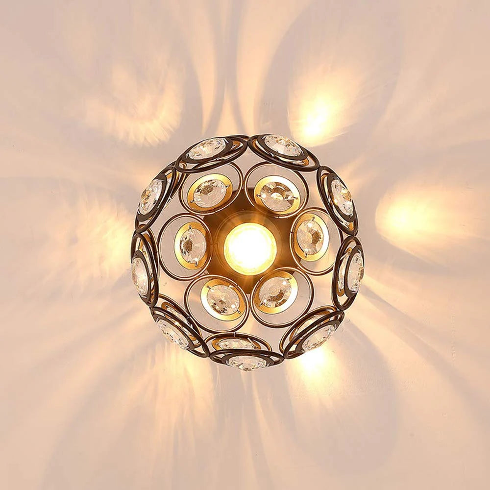 Globe Ceiling Lamp | Gold Finish & Crystal Accents | E27 Socket