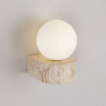 Globe Wall Light | Travertine-Look & Frosted Glass | Hardwired