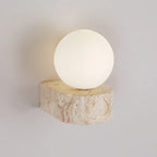 Globe Wall Light | Travertine-Look & Frosted Glass | Hardwired