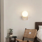 Globe Wall Light | Travertine-Look & Frosted Glass | Hardwired