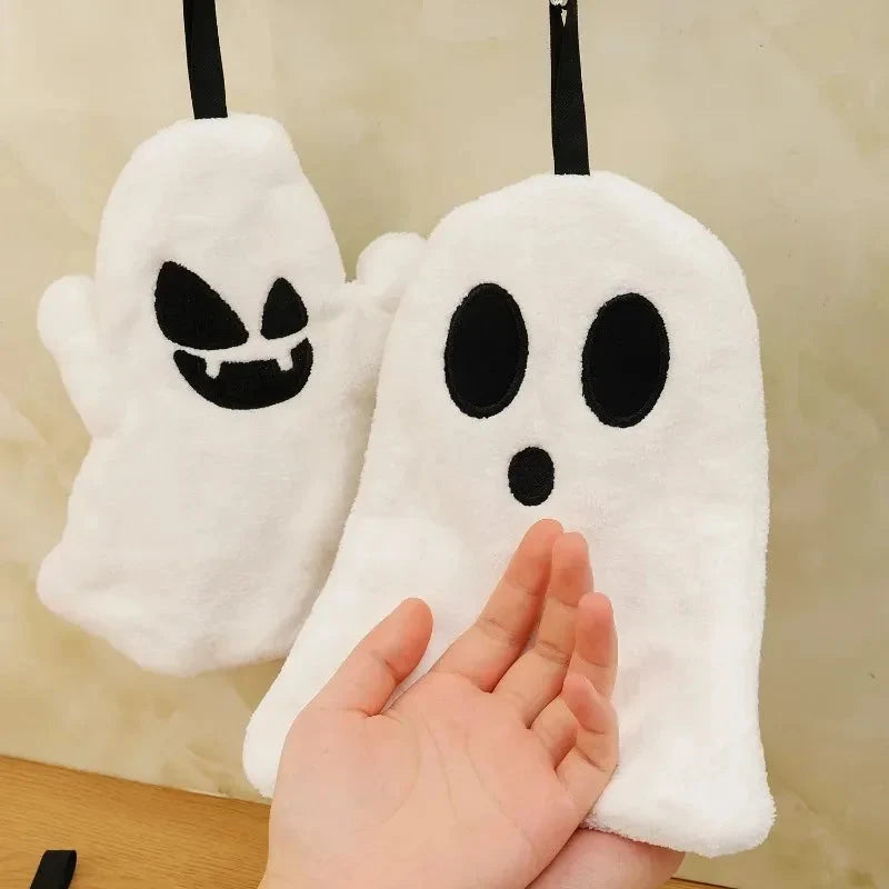 Hand Towel | Ghost-Shaped Soft Coral Fleece & Hanging Loop