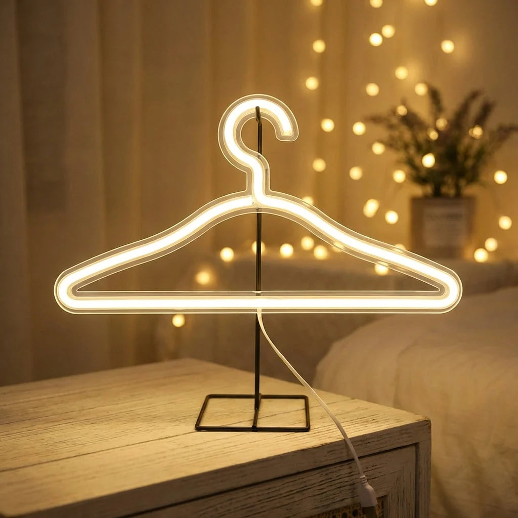 Hanger-Shaped Lamp | Neon-Style Mood Light & USB-Powered | 39 cm