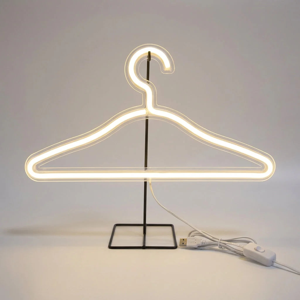 Hanger-Shaped Lamp | Neon-Style Mood Light & USB-Powered | 39 cm