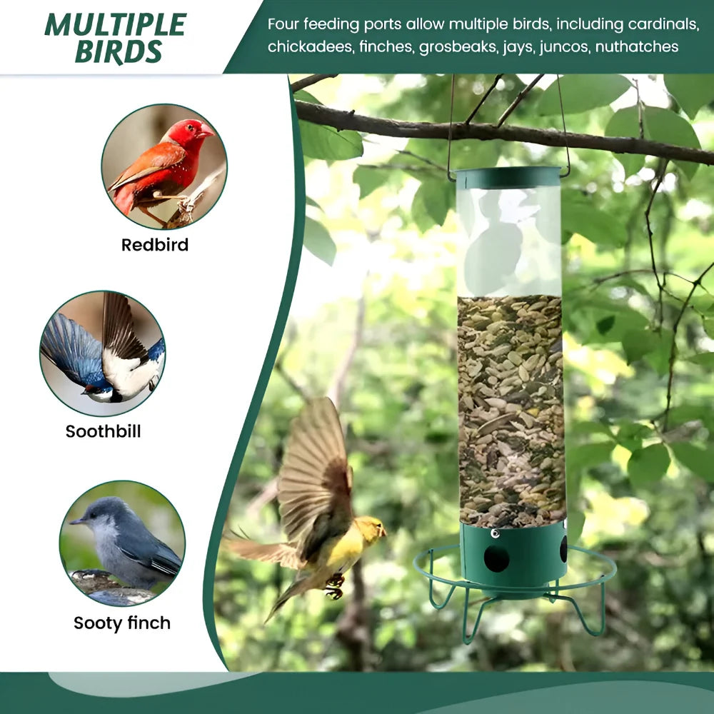Hanging Bird Feeder | Squirrel-Proof Spinning Perch & Metal | 4 Feeding Ports