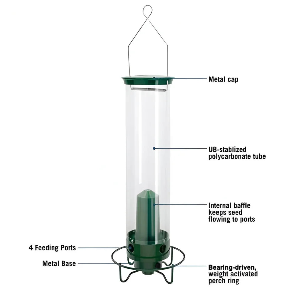 Hanging Bird Feeder | Squirrel-Proof Spinning Perch & Metal | 4 Feeding Ports