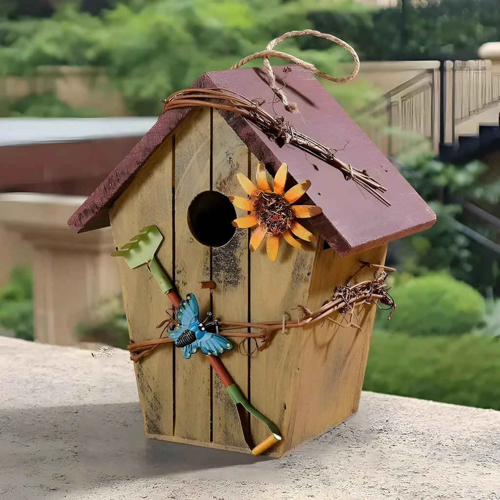 Hanging Birdhouse | Round Shape & Vine Accents | Handmade