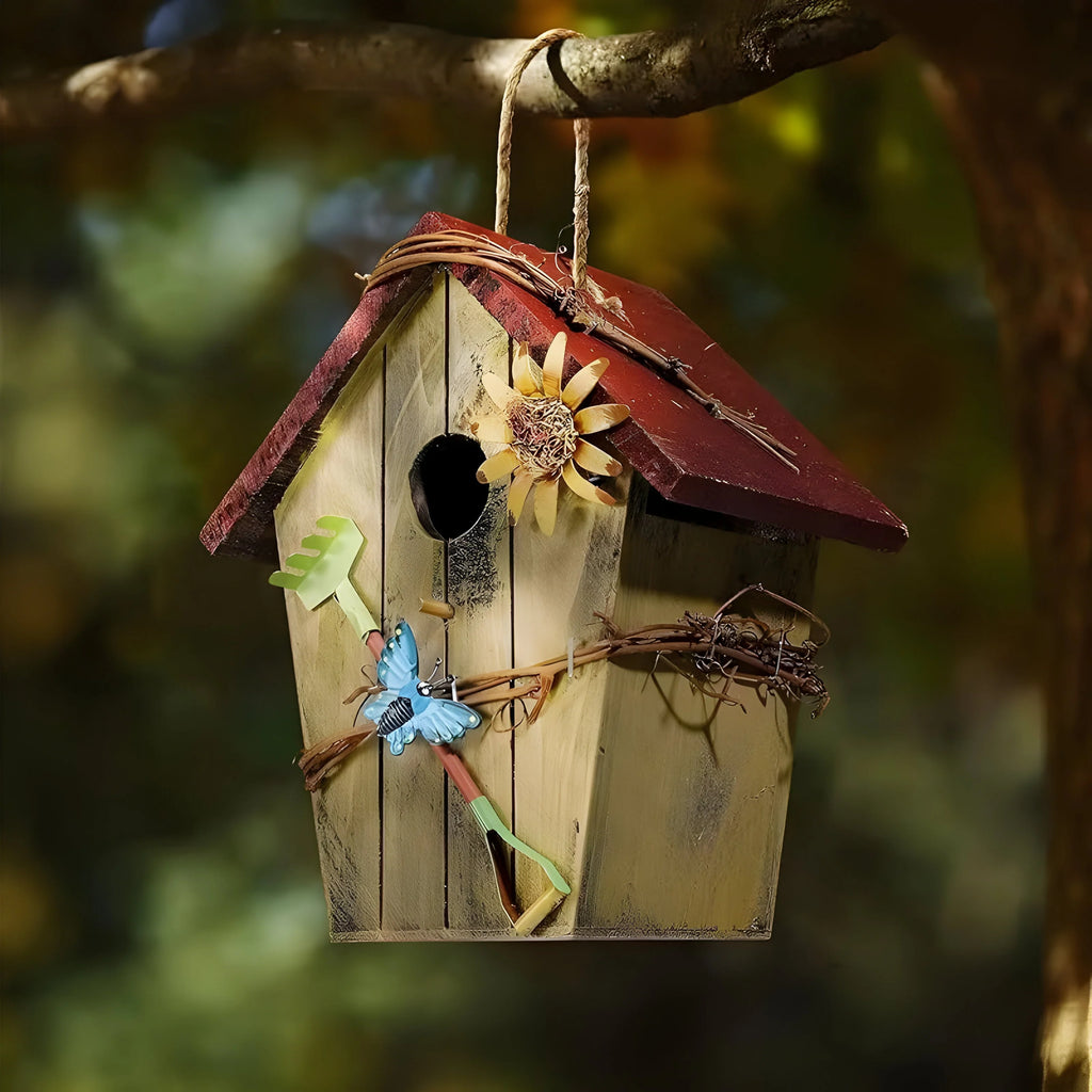 Hanging Birdhouse | Round Shape & Vine Accents | Handmade